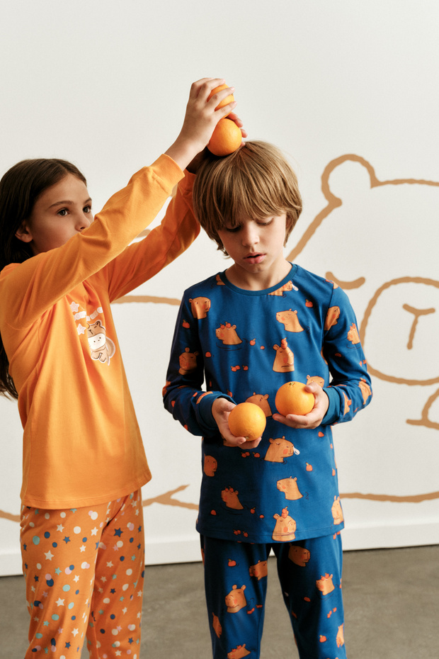 Boy's Cobalt Blue Nap Time Cotton Long Sleeve 2-Piece Pajama Set