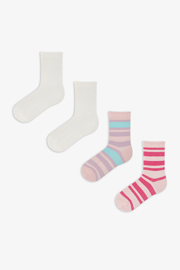 Girl's Comfortable Club Striped 4-Pair Socks