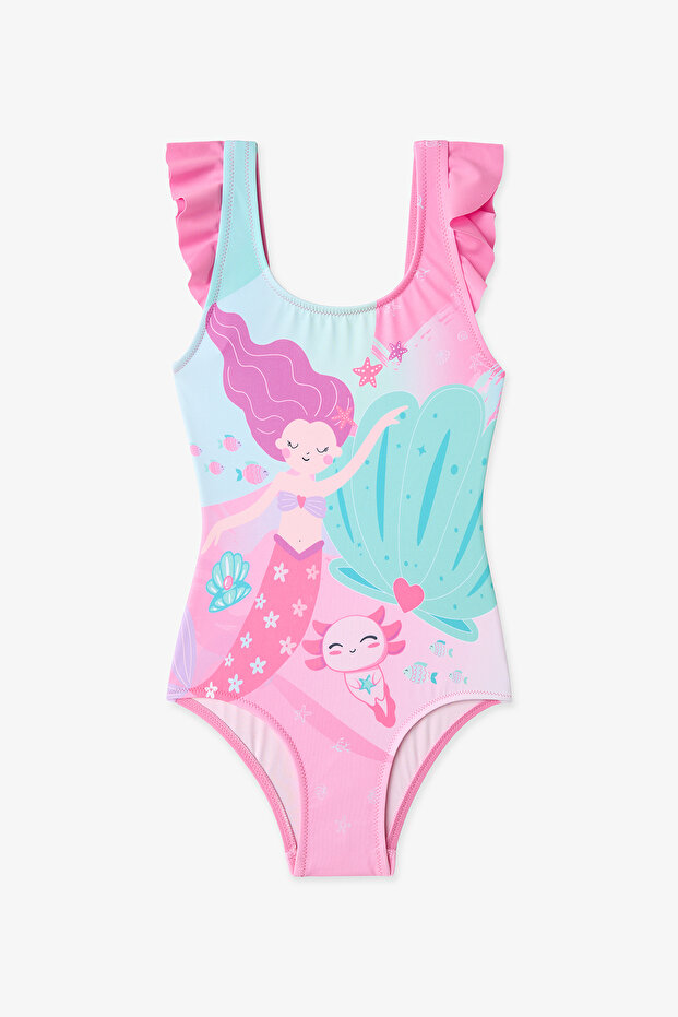 Girl's Light Pink Dream Mermaid Patterned Swimsuit