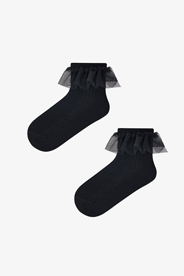 Girl's Black Frill Detailed Sock Socks