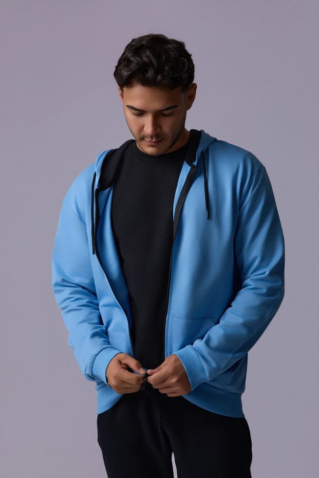 Defy's Men's Oversize Hooded Zipper Pocket Sweatshirt
