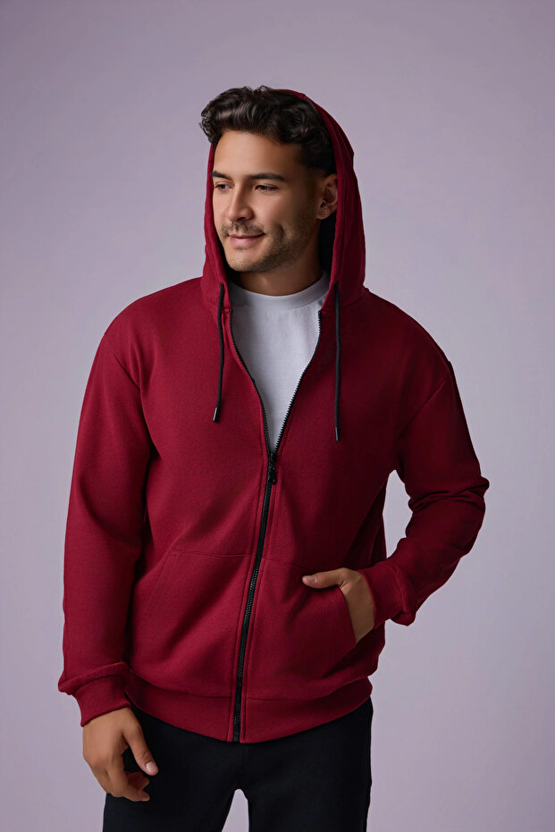 Defy's Men's Oversize Hooded Zipper Pocket Sweatshirt