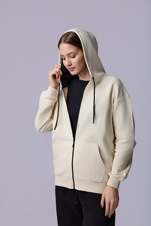 Defy's Women's Oversize Hooded Zipper Pocket Sweatshirt