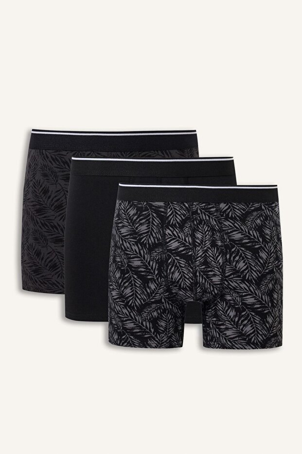Regular Fit Leaf Patterned 3-Piece Boxer with Elastic Waistband I1786Ax26Au