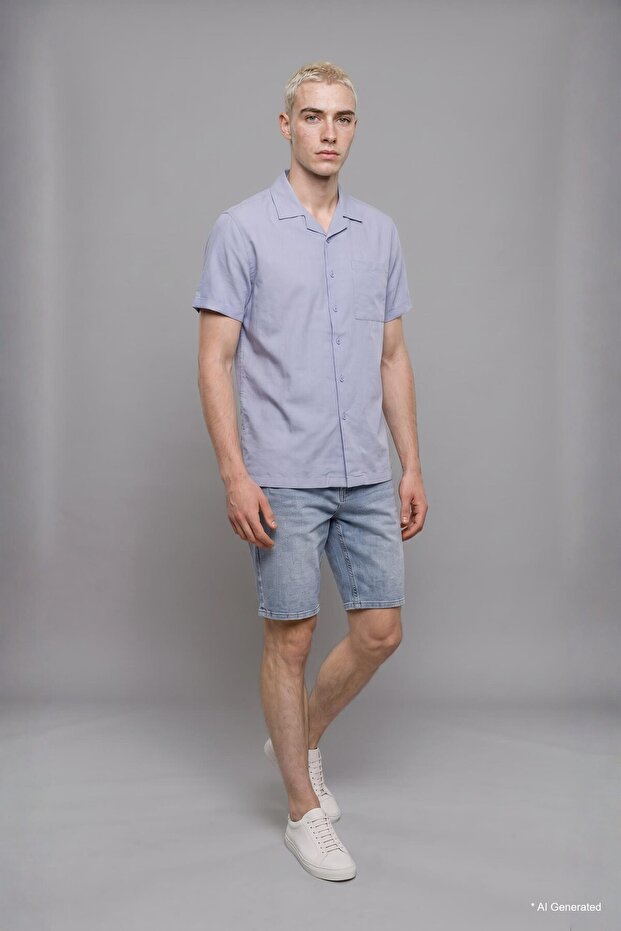 Boxy Fit Lapel Collar Linen Blend Short Sleeve Shirt I2093Ax26Sm