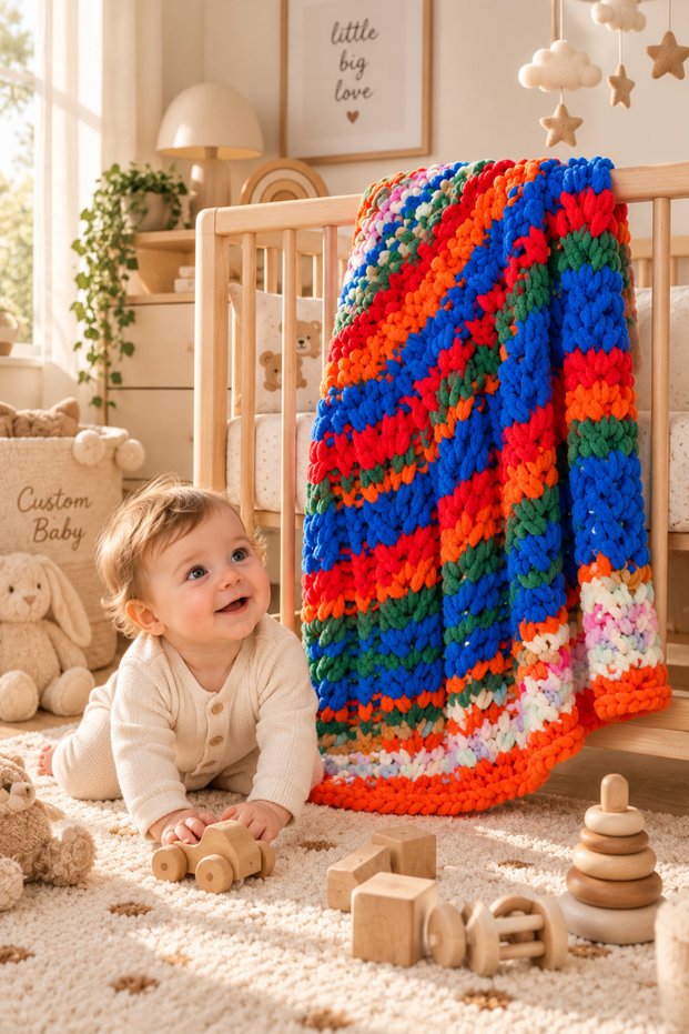 Special Design Knitted Baby Blanket with Colorful Patterns