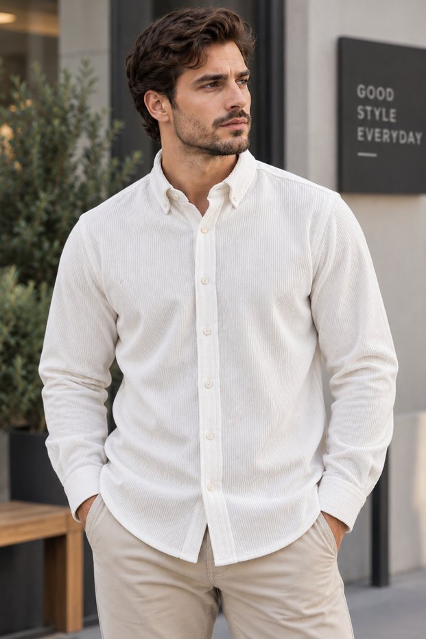 Men's Velvet Shirt White Long Sleeve