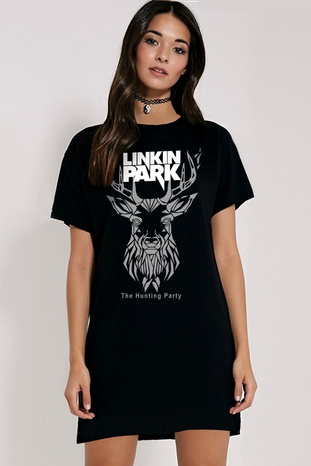 Geometric Deer Short Sleeve Combed Cotton T-Shirt Dress