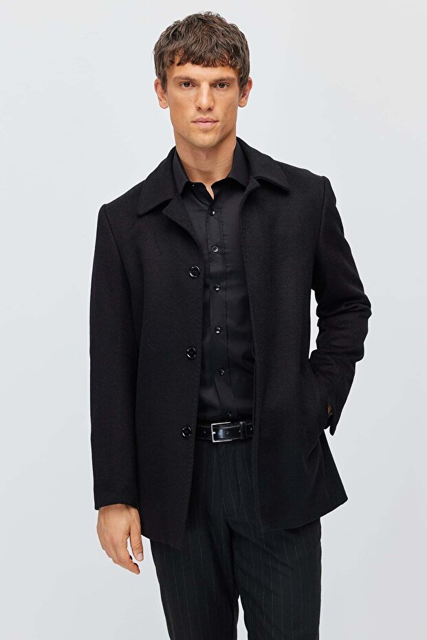 Men's Swallow Collar Short Coat with Side Pockets
