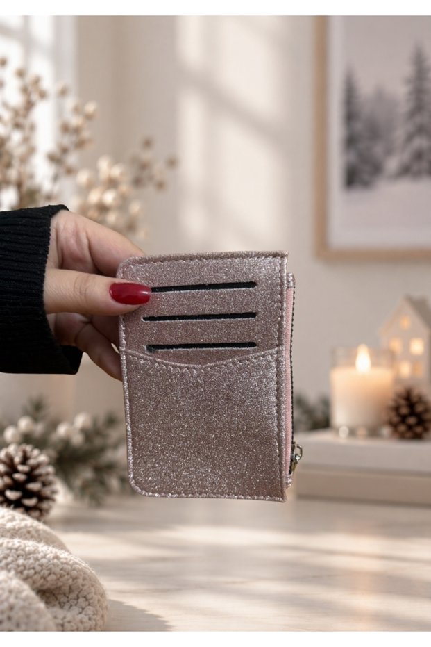 Women's Silvery Sparkling Vertical Zipper Card Holder
