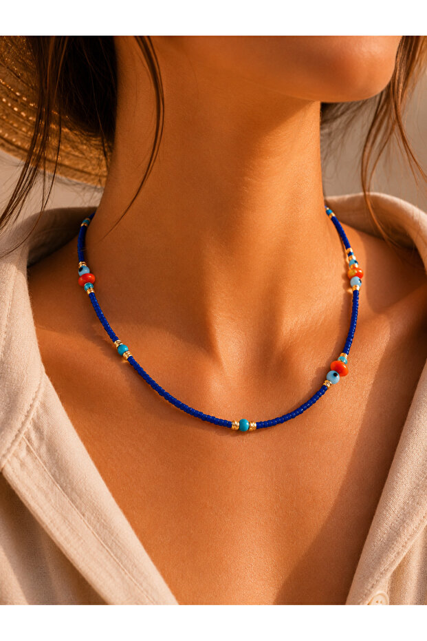 Cobalt Blue Beaded Colorful Necklace 41+4cm Acr9900