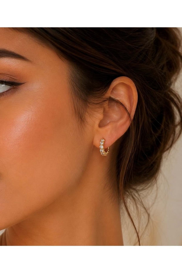Xuping Rose Color, Stone-Set Hoop Earrings Acr9848