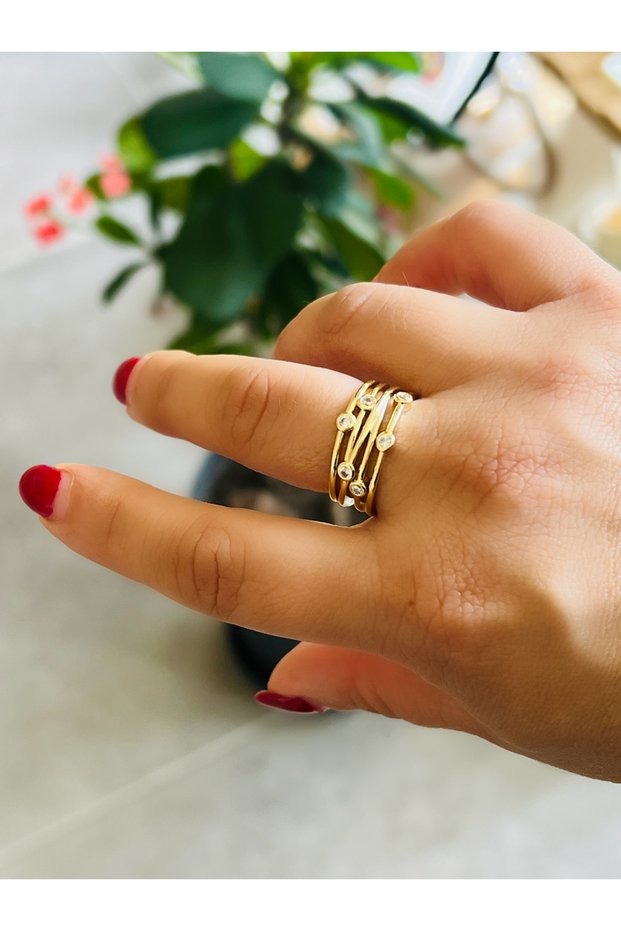 Adjustable Vintage, Gold Color, Multi-Layered Stone Ring Acr0305