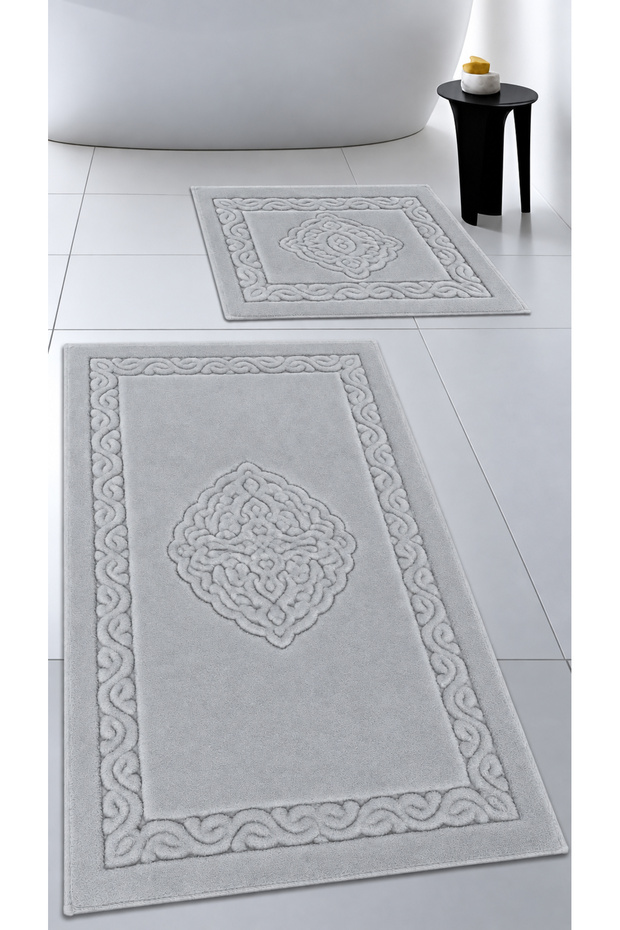 Cotton Woven Water-Absorbent Bathroom Mat Set, Bathroom Rug, Victoria 2-Piece Toilet Set 60x100 - 60x50 GRAY