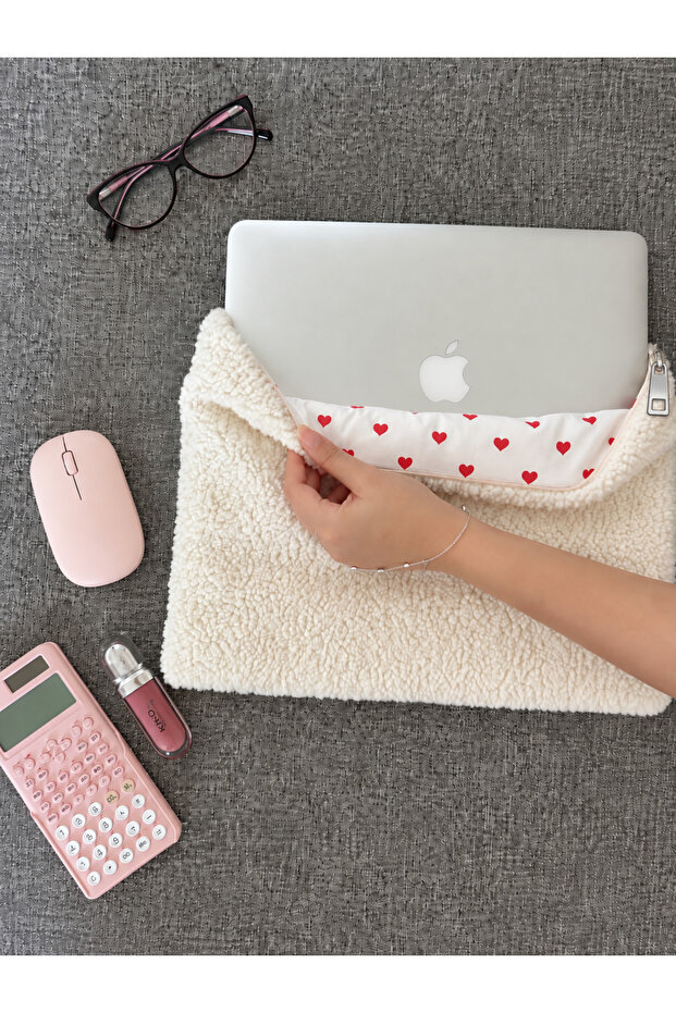 11-13-14-15-16 Inc Ecru Color Plush Fabric Laptop Case, MacBook Air Case, Tablet Case