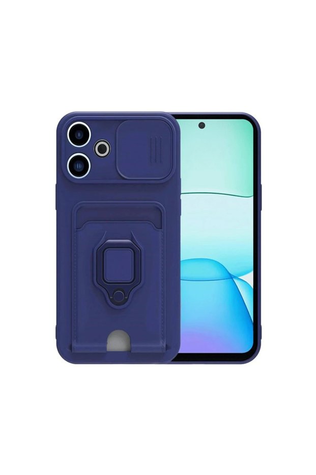Xiaomi Redmi 13 4g Case Zuma with Business Card and Ring Silicone - Navy Blue