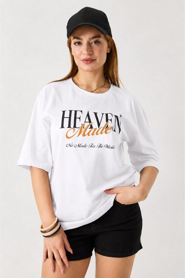White Flexible Textured Crew Neck Short Sleeve Basic T-Shirt with Text Printed on the Front