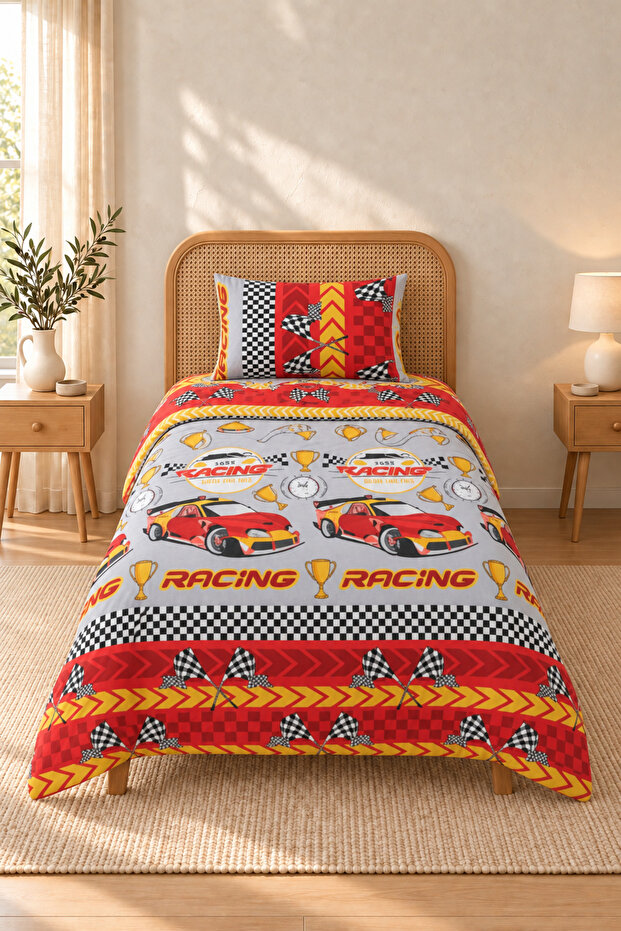 | Red Car | Cotton Single Duvet Cover Set | Duvet Cover 1 Piece Pillowcase | Without Sheets |