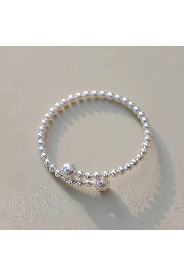 White 1 Pair Elegant Faux Pearl Bracelets Women French Vintage Bangle Fashion Simple Design Daily We