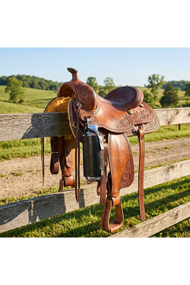 Genuine Leather Covered Outdoor & Equestrian Water Bottle Case and Water Bottle (0.5L)