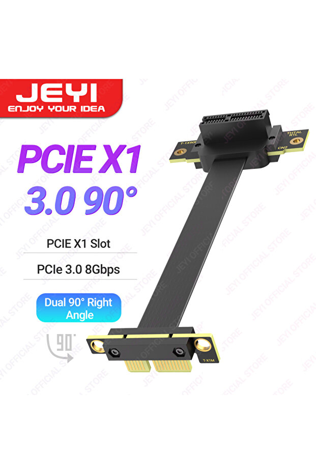 JEYI 50CM PCIe 3.0 X1 JEYI PCIe 4.0/3.0 X1 Riser Cable, 90° Right Angle PCI Express X1 Extension Cab