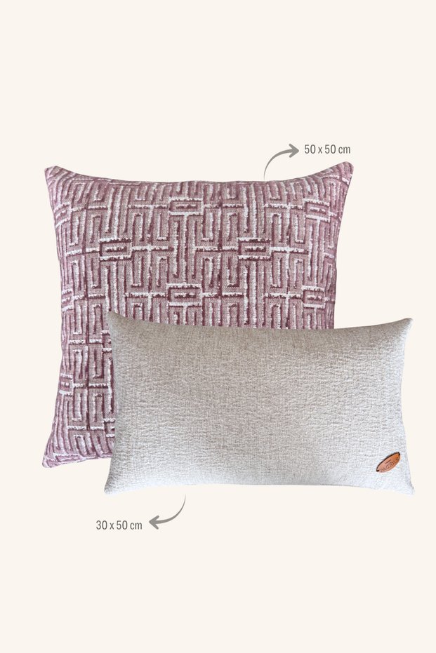 Pink Ecru Striped Patterned 2-Piece Filled Throw Pillow Set