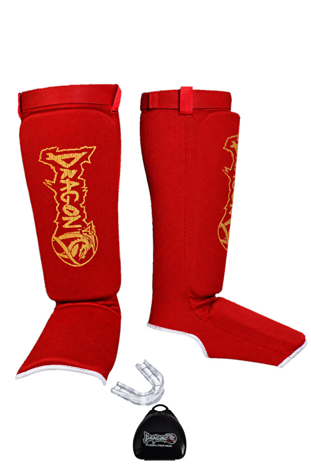 Elastic Shin Guard Kick Boxing Muay Thai Shin Guard and Mouthguard Set of 2