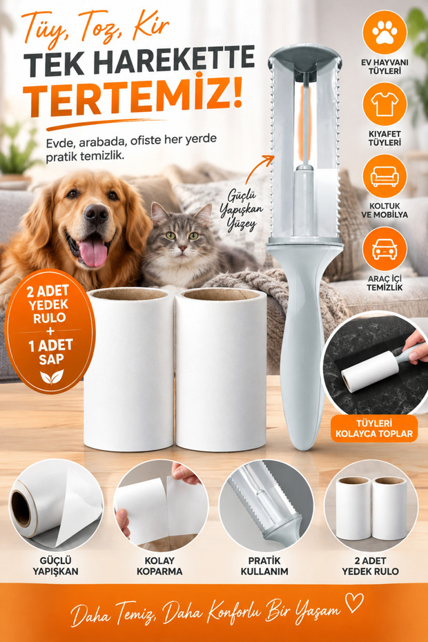 Feather Collector Roll 50 Sheets Adhesive + 2+1 Spare Roll (Cat - Dog Hair Collector)