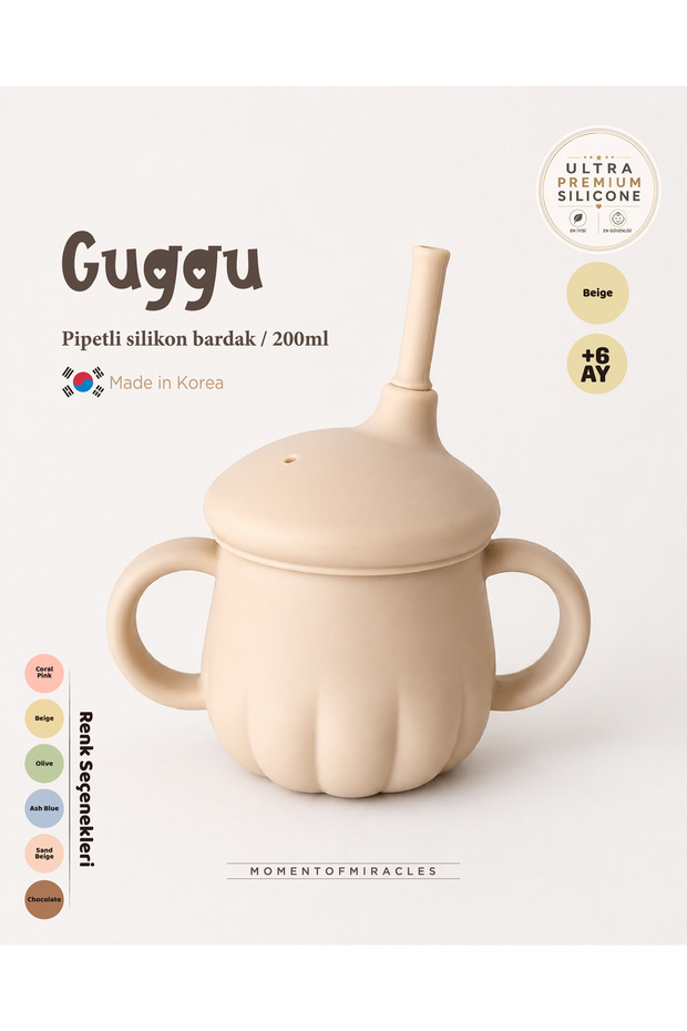 Guggu Ultra Premium Silicone Drinking Cup with Straw (200 ml)