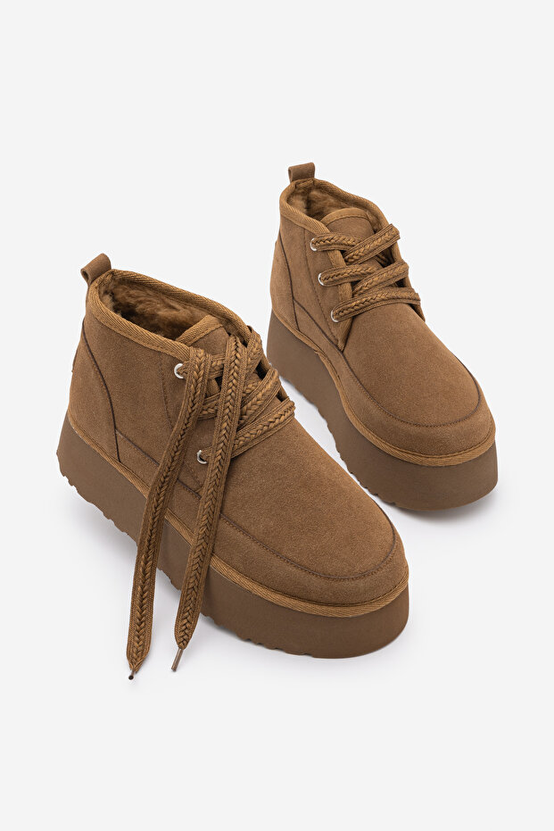 Women's Thick Sole Fur Lined Daily Boots Mariva Tan Suede