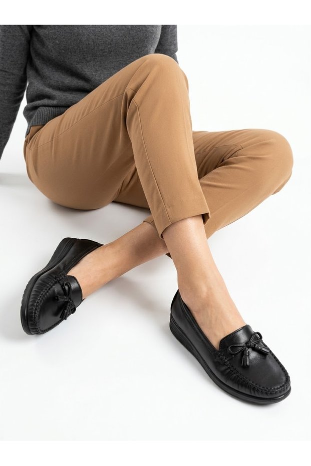 Artı-Artı014-Bb-505 Genuine Leather Orthopedic Women's Black Ballerina Shoes