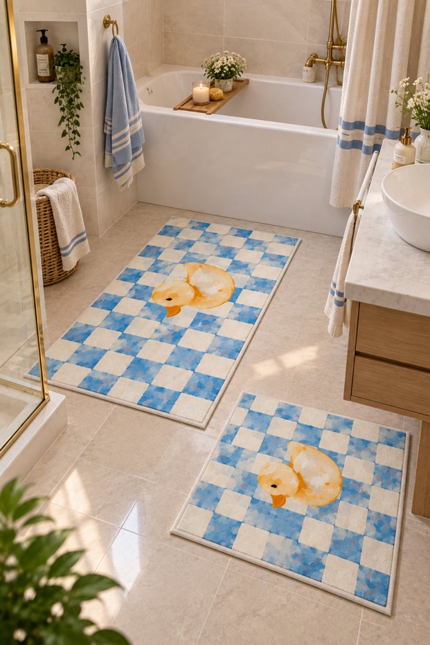 Digital Printing Washable Non-Slip Base 2-Piece Bathroom Mat Set 40X60 60X100