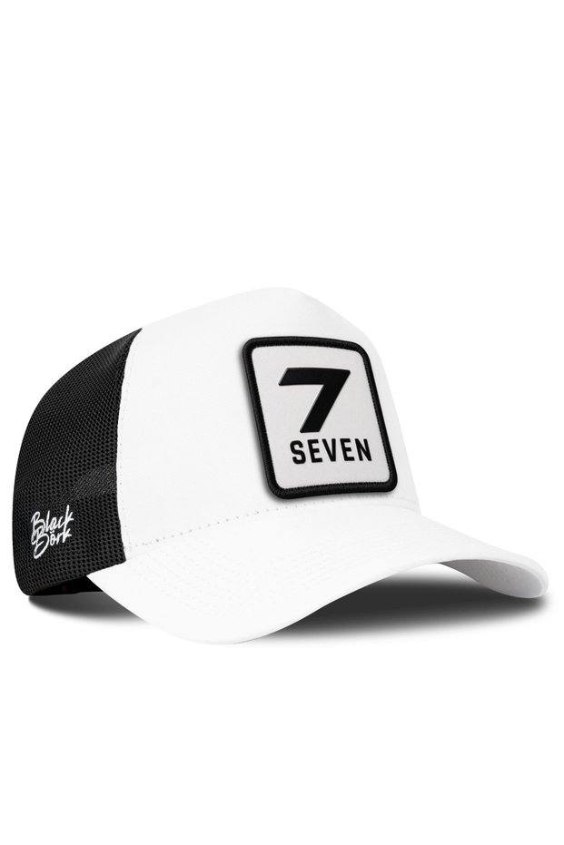 White-Black Trucker Hat with Number 7 Logo