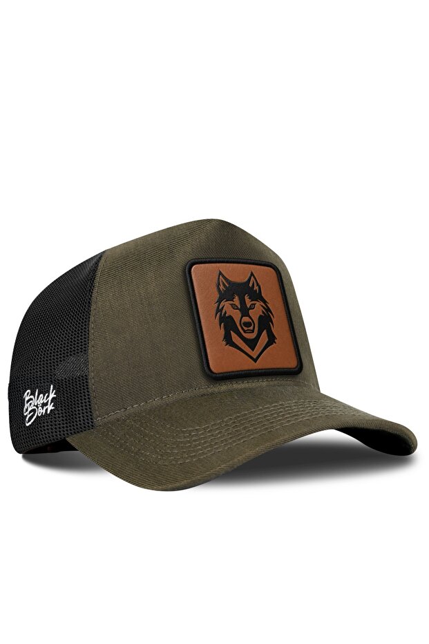 Wolf Logo Cordura Khaki-Black Trucker Hat