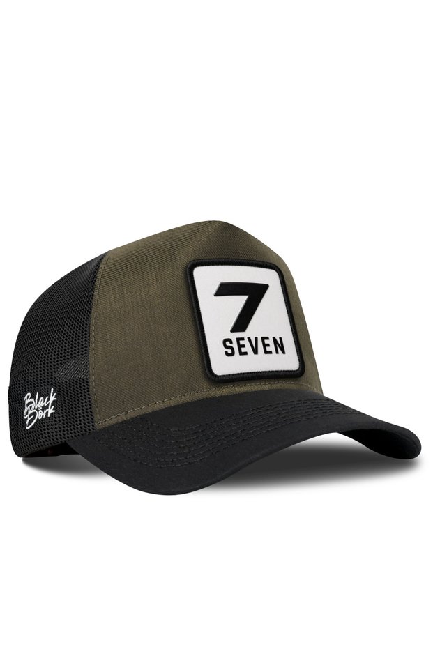 Size 7 Cordura Black-Khaki Trucker Hat with Logo