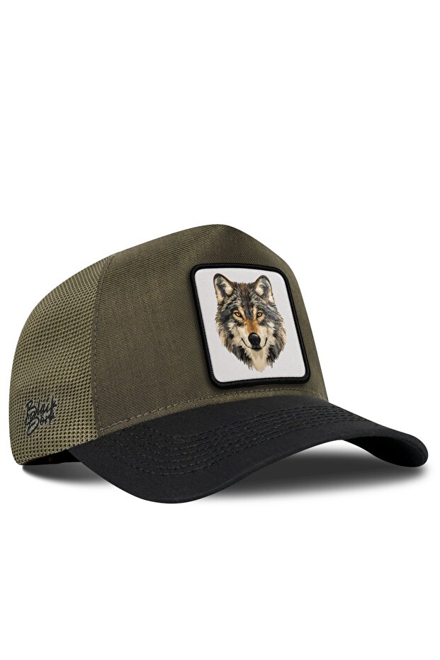 Wolf Logo Cordura Black-Khaki Trucker Hat