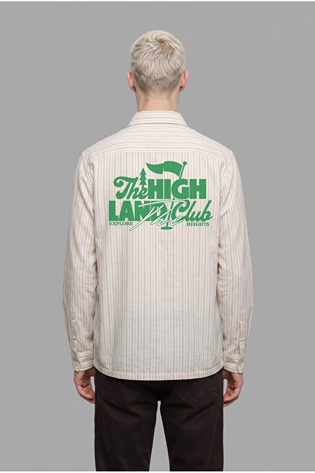 Boxy Fit Striped Long Sleeve Embroidered Detail Yellow Shirt I3028Ax26Hs