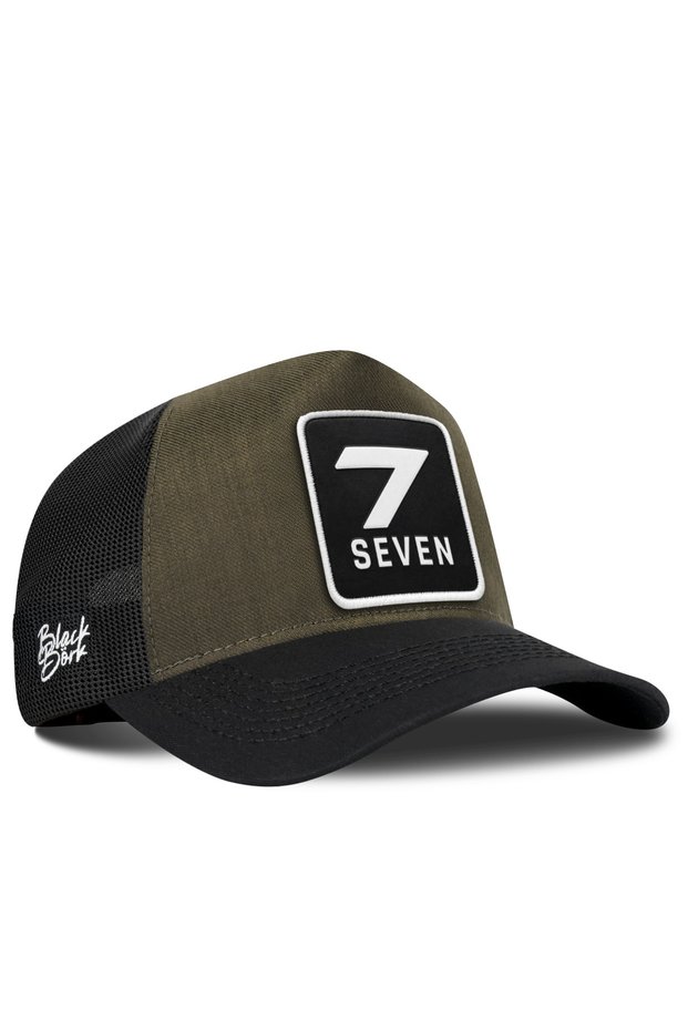 Size 7 Cordura Black-Khaki Trucker Hat with Logo
