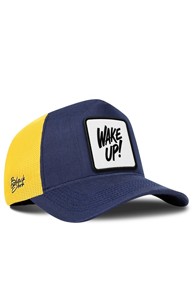 Wake up Logo Cordura Navy Blue-Yellow Trucker Hat
