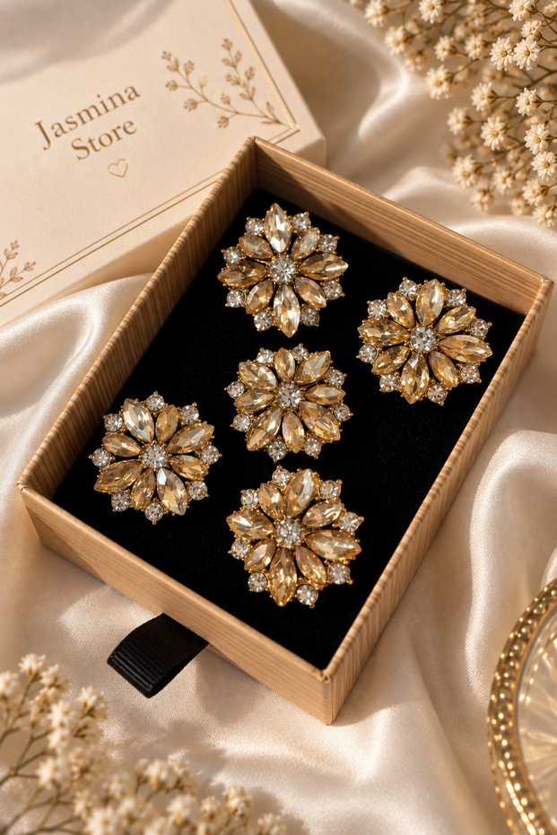 Two-Color Stone Crystal Button (5Pcs)