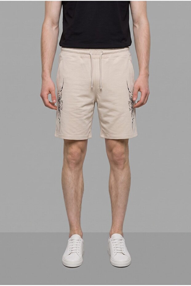100% Cotton Super Baggy Fit Patterned Gray Shorts I5174Ax26Hs