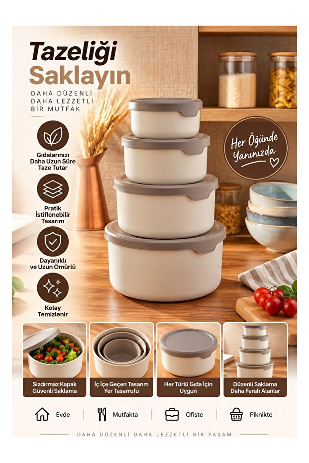 Set of 4 Round Storage Containers (0.45 ml - 0.8 ml - 1.5 L - 2.5 L) Microwave and Freezer Compatible