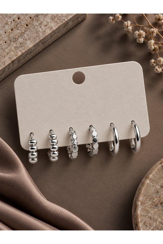 Silver Color Hoop Model 6-Piece Earring Set