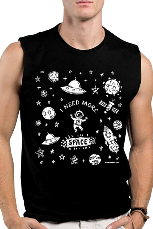 Astronaut in Space Black Cut-Out Sleeve | Sleeveless Men's T-Shirt