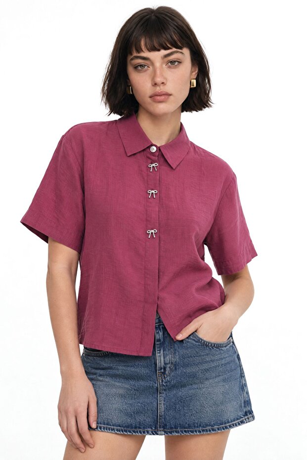 Mixray Stone Accessory Short Sleeve Crop Shirt