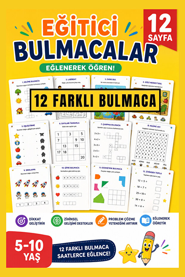 Educational Puzzles - Puzzle Solution - 12 Different Puzzles - Preschool and Primary - Study Sheets