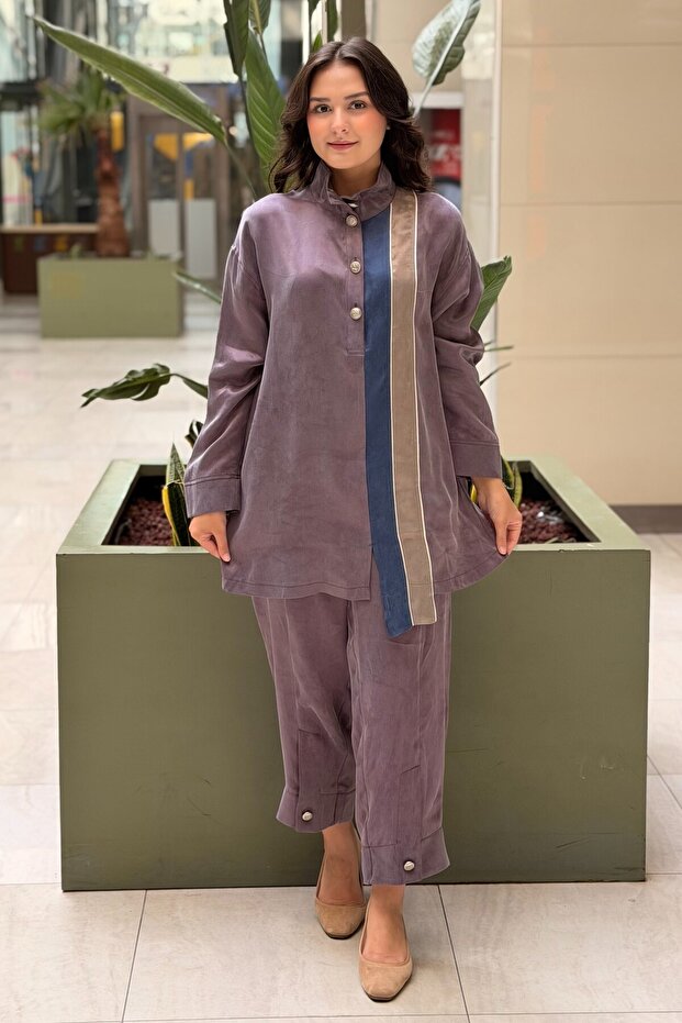 Colorblock Stripe Detailed Tunic Trouser Set