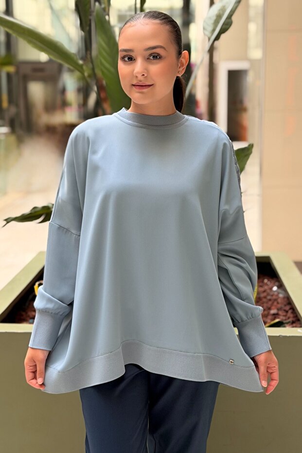 Square Patterned Mercerized Combination Tunic with Sleeves