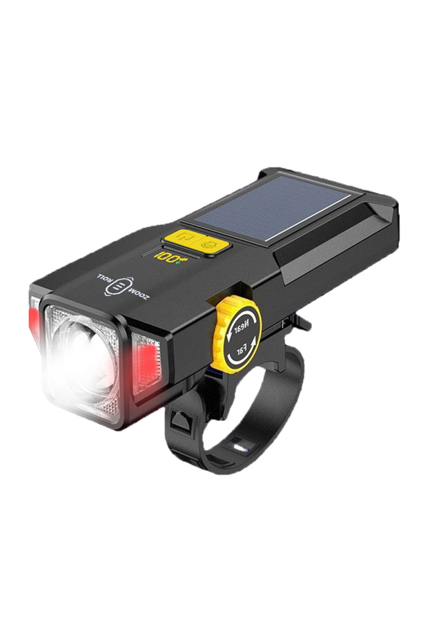F110091 Solar Bike Front Light USB Charging Head Light Power Display Red Warning Light Cycling Bike