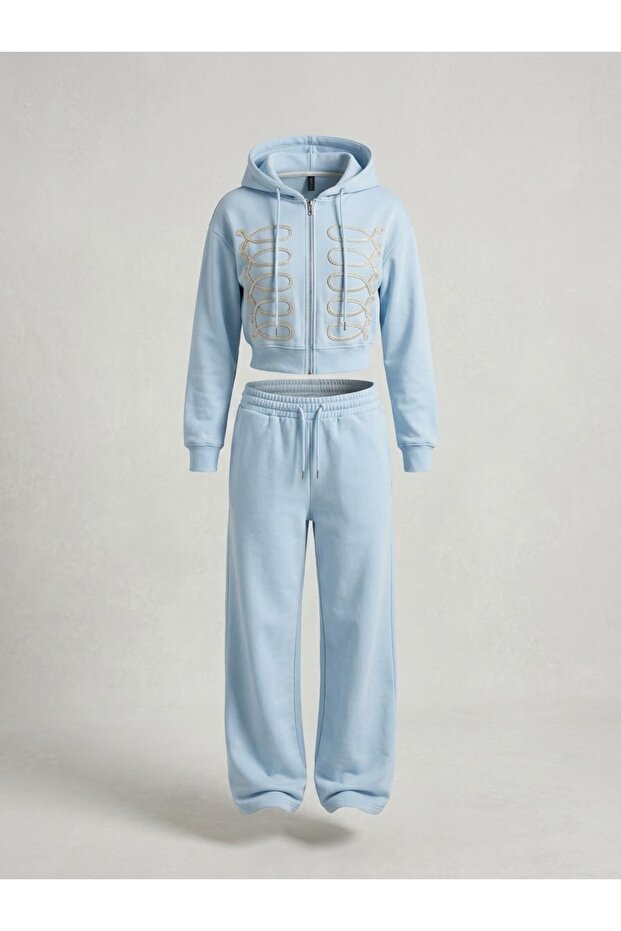 Women's 3-Thread Embroidery Detailed Premium 2-Piece Tracksuit Set